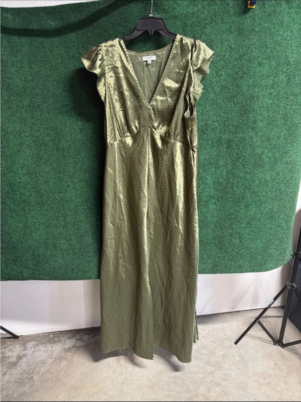 Old Navy- The Occasion Line XL Tall Olive Green V-Neck Maxi with Flutter Sleeves